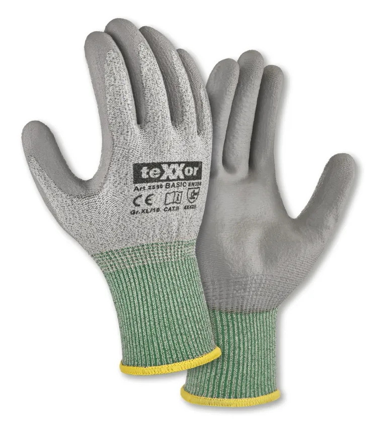 teXXor PU-Schnittschutz-Strickhandschuhe CUT B - Basic Grau-meliert (2590)