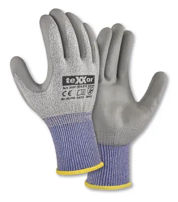 teXXor PU-Schnittschutz-Strickhandschuhe CUT C - Basic Grau-meliert (2591)