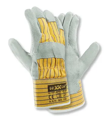 teXXor Rindkernspaltleder-Handschuhe EIFEL Leder natur, Drell Gelb/Blau (1103)