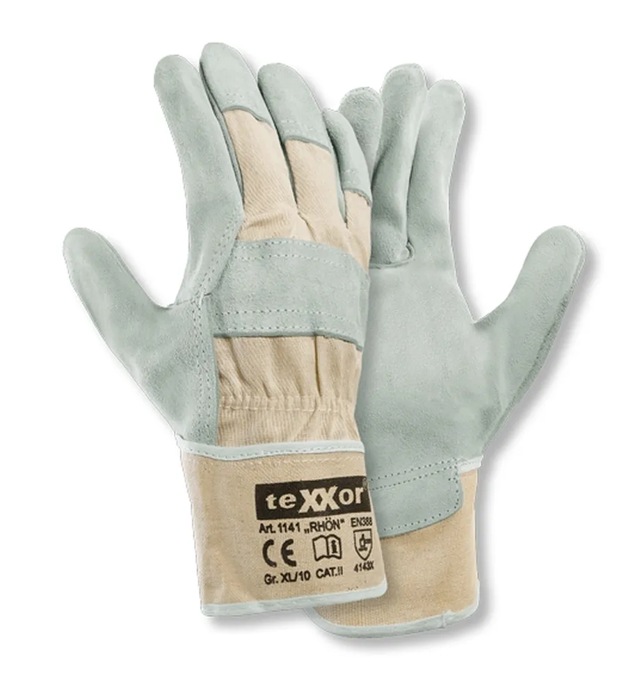 teXXor Rindkernspaltleder-Handschuhe RHÖN Leder natur/Drell Weiß (1141)