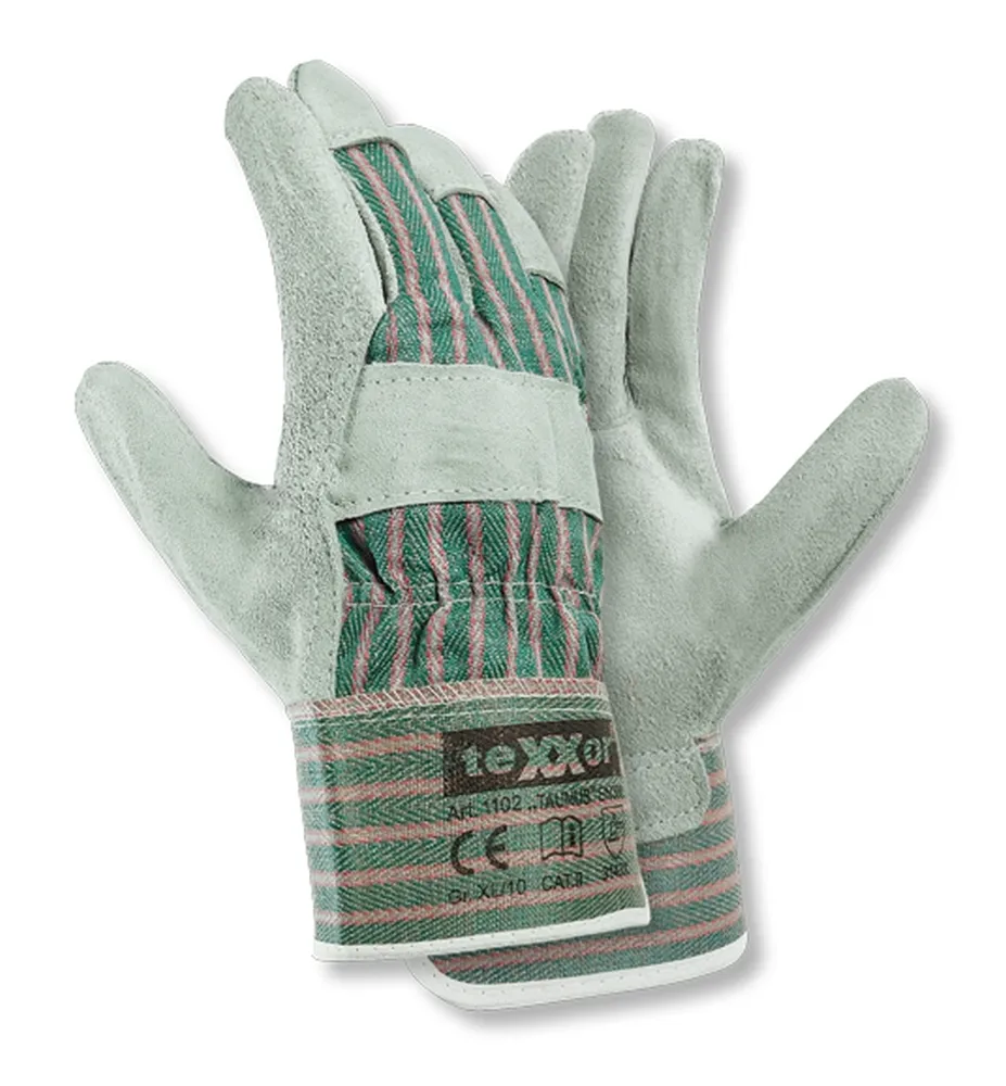 teXXor Rindkernspaltleder-Handschuhe TAUNUS Leder natur, Drell Grün/Rot (1102)