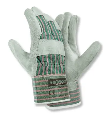 teXXor Rindkernspaltleder-Handschuhe TAUNUS Leder natur, Drell Grün/Rot (1102)