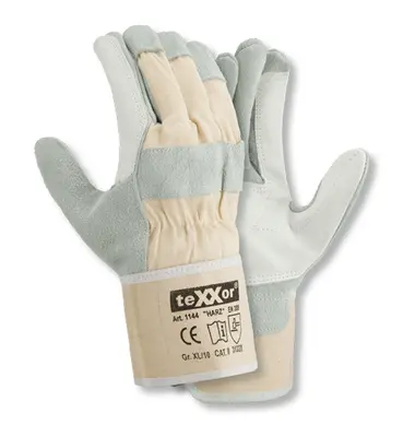 teXXor Rindspaltleder-Handschuhe HARZ Leder Gelb, Drell Weiß (1144)