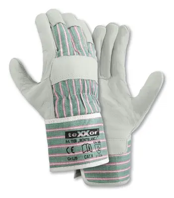 teXXor Rindvollleder-Handschuhe MONTBLANC I Leder natur, Drell Grün/Rot-gestreift (1158)
