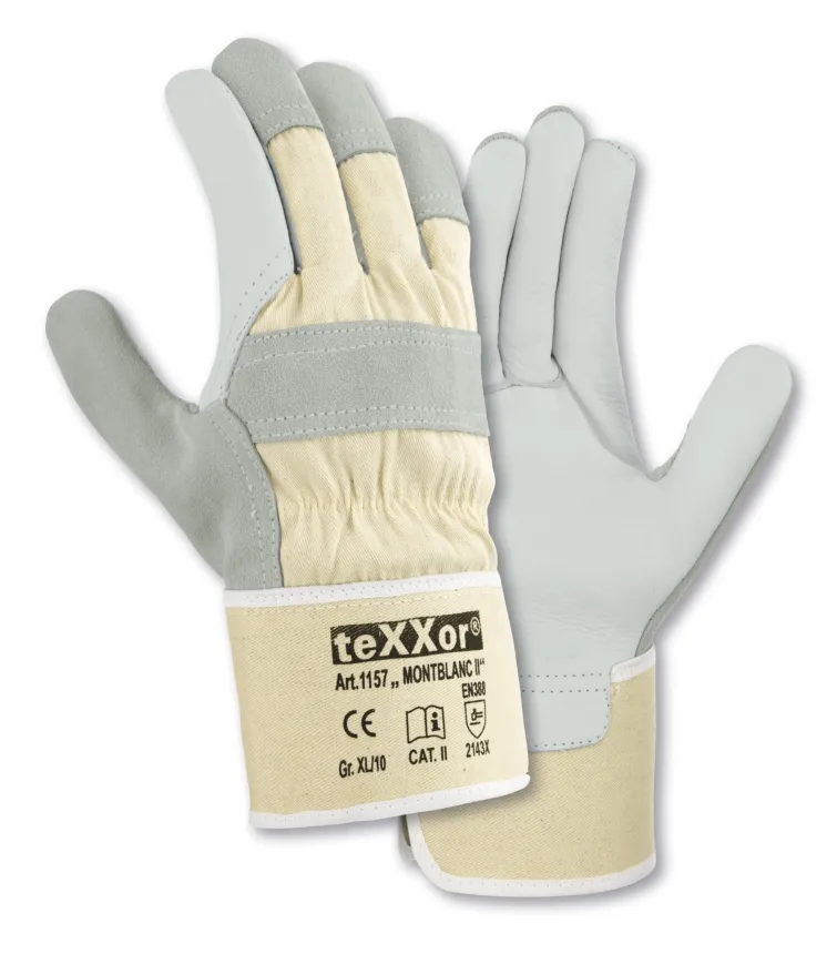 teXXor Rindvollleder-Handschuhe MONTBLANC II Leder natur, Drell Weiß (1157)
