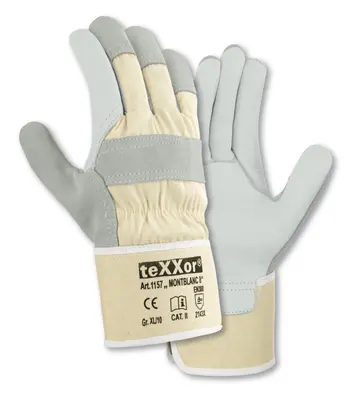 teXXor Rindvollleder-Handschuhe MONTBLANC II Leder natur, Drell Weiß (1157)