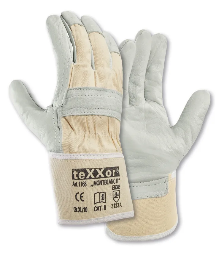 teXXor Rindvollleder-Handschuhe MONTBLANC III Leder natur/Drell Weiß (1168)