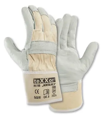 teXXor Rindvollleder-Handschuhe MONTBLANC III Leder natur/Drell Weiß (1168)