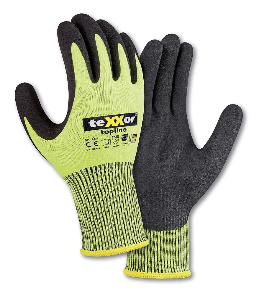 teXXor Schnittschutz-Strickhandschuhe BESANDETE NITRILBESCHICHTUNG Gelb/Schwarz (2428)