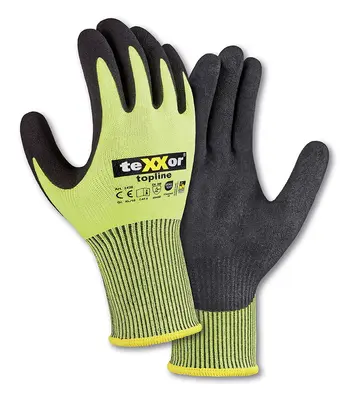 teXXor Schnittschutz-Strickhandschuhe BESANDETE NITRILBESCHICHTUNG Gelb/Schwarz (2428)