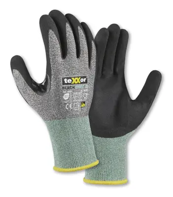 teXXor Schnittschutz-Strickhandschuhe BLACK CUT B Grau-meliert/Grün/Schwarz (2600)