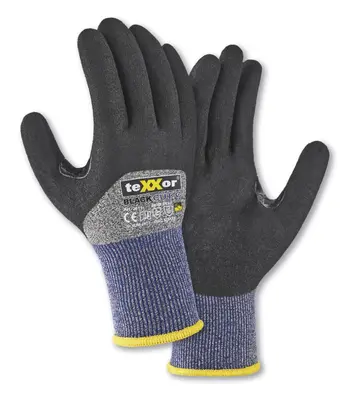 teXXor Schnittschutz-Strickhandschuhe BLACK CUT C 3/4 beschichtet Grau-meliert/Blau/Schwarz (2611)