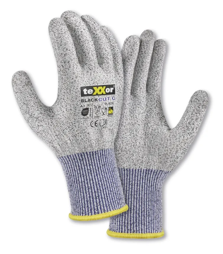teXXor Schnittschutz-Strickhandschuhe BLACK CUT C ohne Beschichtung Grau-meliert/Blau (2612)