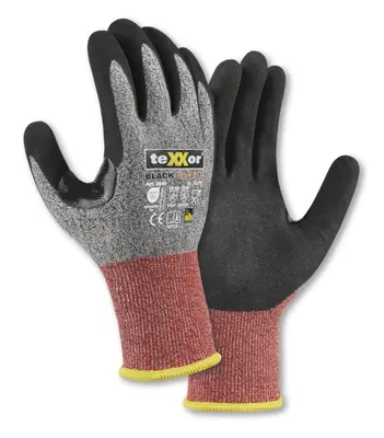 teXXor Schnittschutz-Strickhandschuhe BLACK CUT F Grau-meliert/Rot/Schwarz (2640)