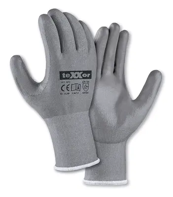 teXXor Schnittschutz-Strickhandschuhe Cut D PU-BESCHICHTUNG Grau/Grau (2413)