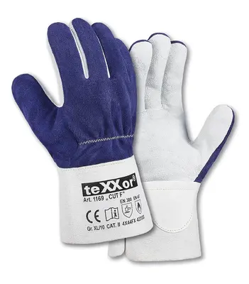 teXXor Spaltleder-Aramid Handschuhe CUT F Blau/natur (1169)