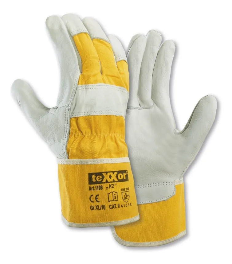teXXor TOP Rindvollleder-Handschuhe K2 Leder natur/Drell Gelb (1108)