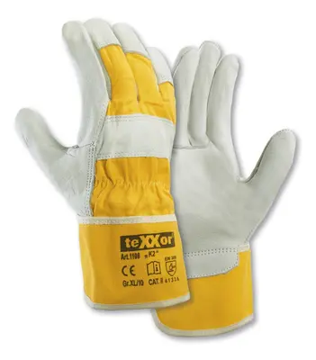 teXXor TOP Rindvollleder-Handschuhe K2 Leder natur/Drell Gelb (1108)