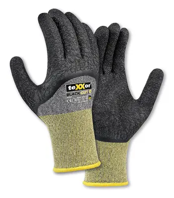teXXor Winterhandschuh BLACK CUT D mit ¾ Latexbeschichtung Grau-meliert/Gelb/Schwarz (2622)