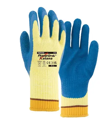 TOWA Aramid-Faser Strickhandschuhe PowerGrab Katana Goldgelb/Blau (1984)