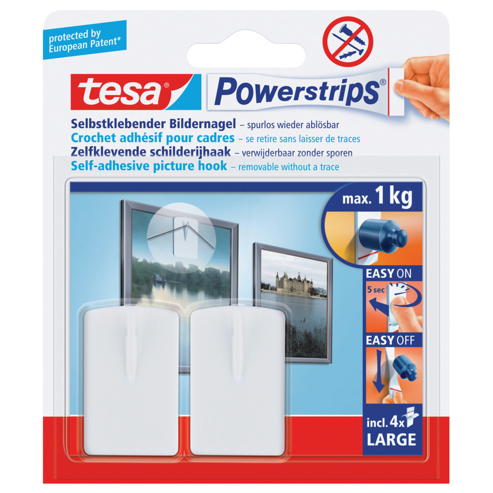 Powerstrips® Bilder-Nagel - ablösbar, Tragfähigkeit 1 kg, Rechteck, weiß
