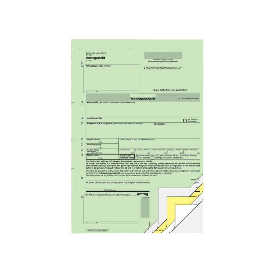 Mahnbescheid für maschinelle Bearbeitung - A4, 2 x 2 Blatt