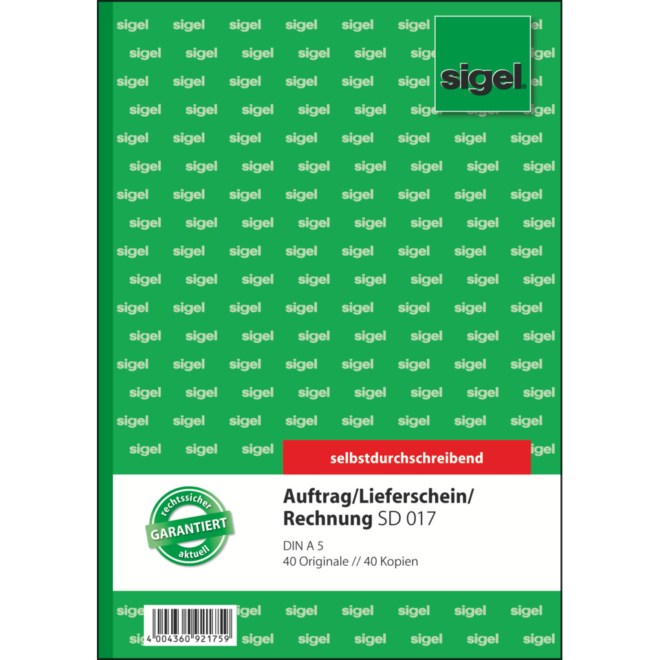 Kombinationsbuch Auftrag/Lieferschein/Rechnung - A5, 1. und 2. Blatt bedruckt, SD, MP, 2 x 40 Blatt