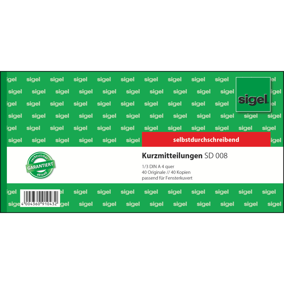 Kurzmitteilungen - 1/3 A4 quer, 1. und 2. Blatt bedruckt, SD, MP, 2 x 40 Blatt