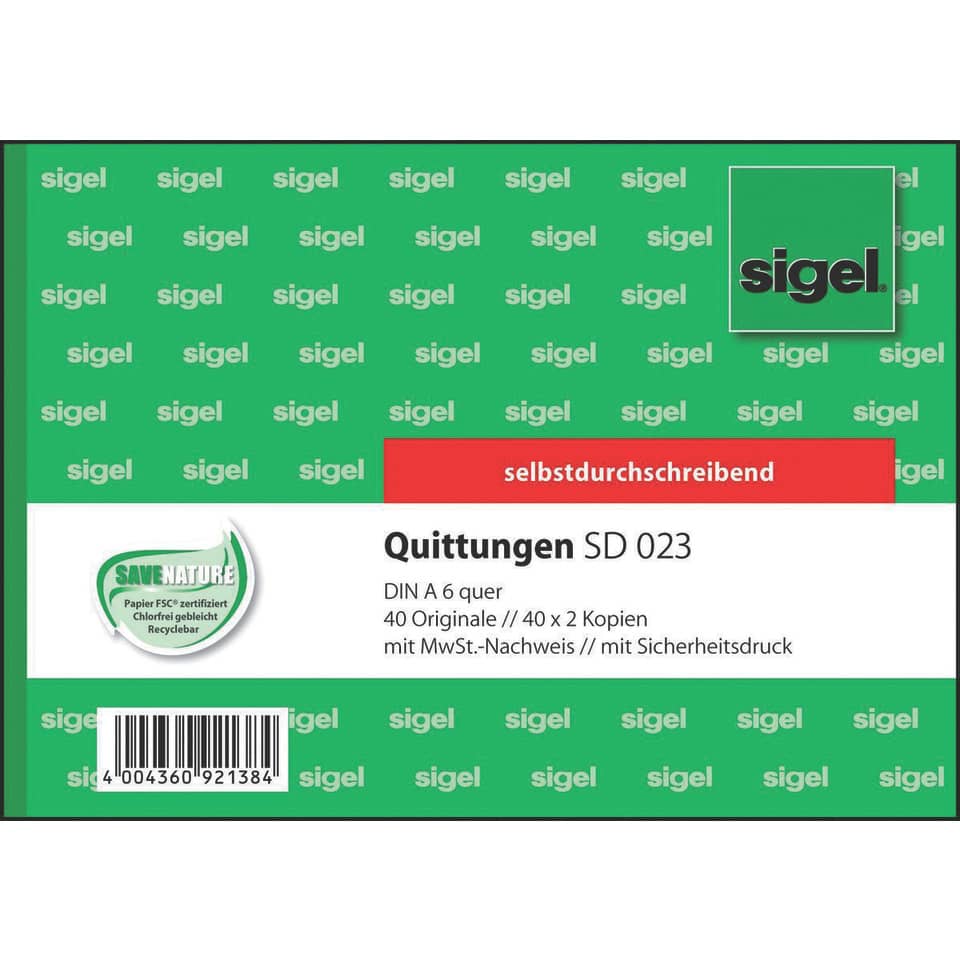 Quittungen mit Sicherheitsdruck - A6 quer, 1. und 2. Blatt bedruckt, SD, MP, 3 x 40 Blatt