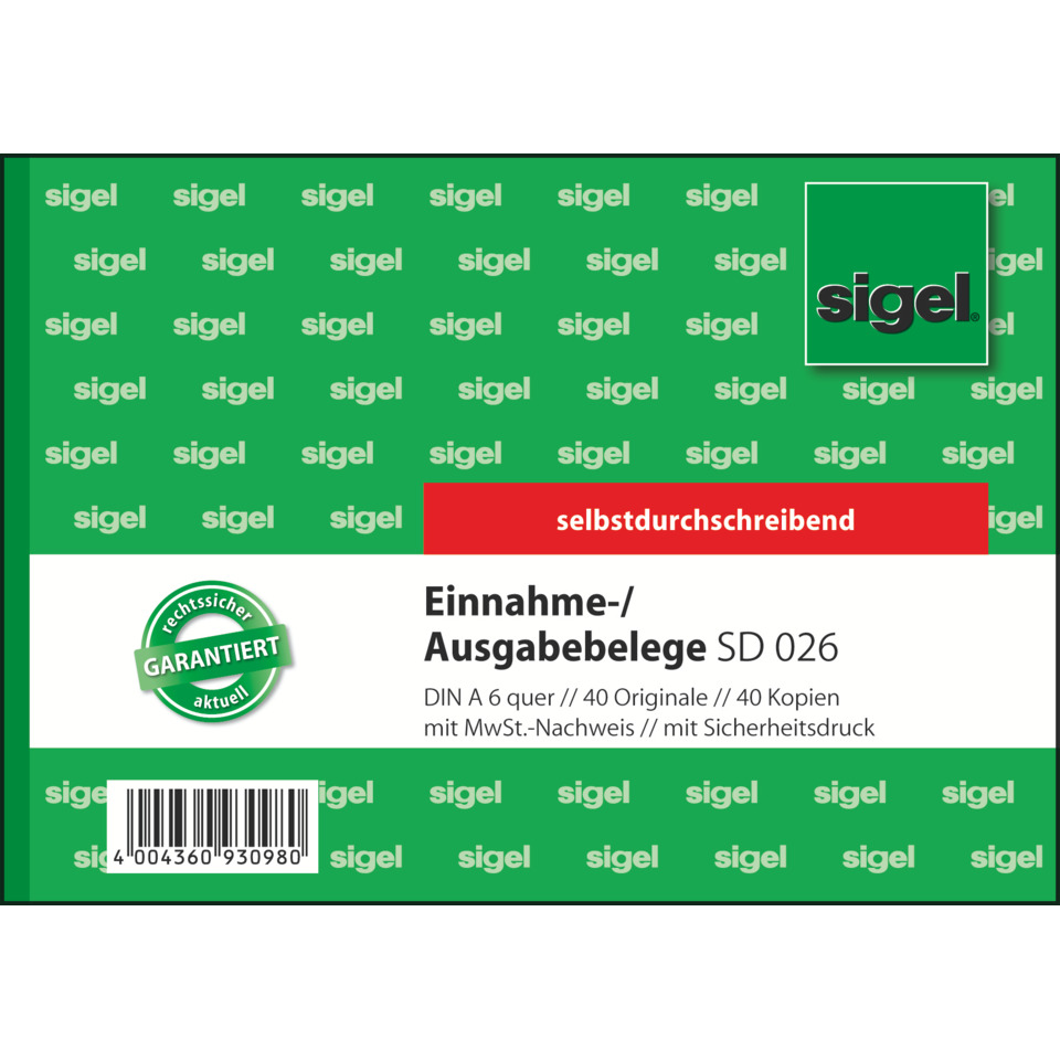 Ausgabe-/Einnahmebelege mit Sicherheitsdruck - A6 quer, 1. und 2. Blatt bedruckt, SD, MP, 2 x 40 Blatt