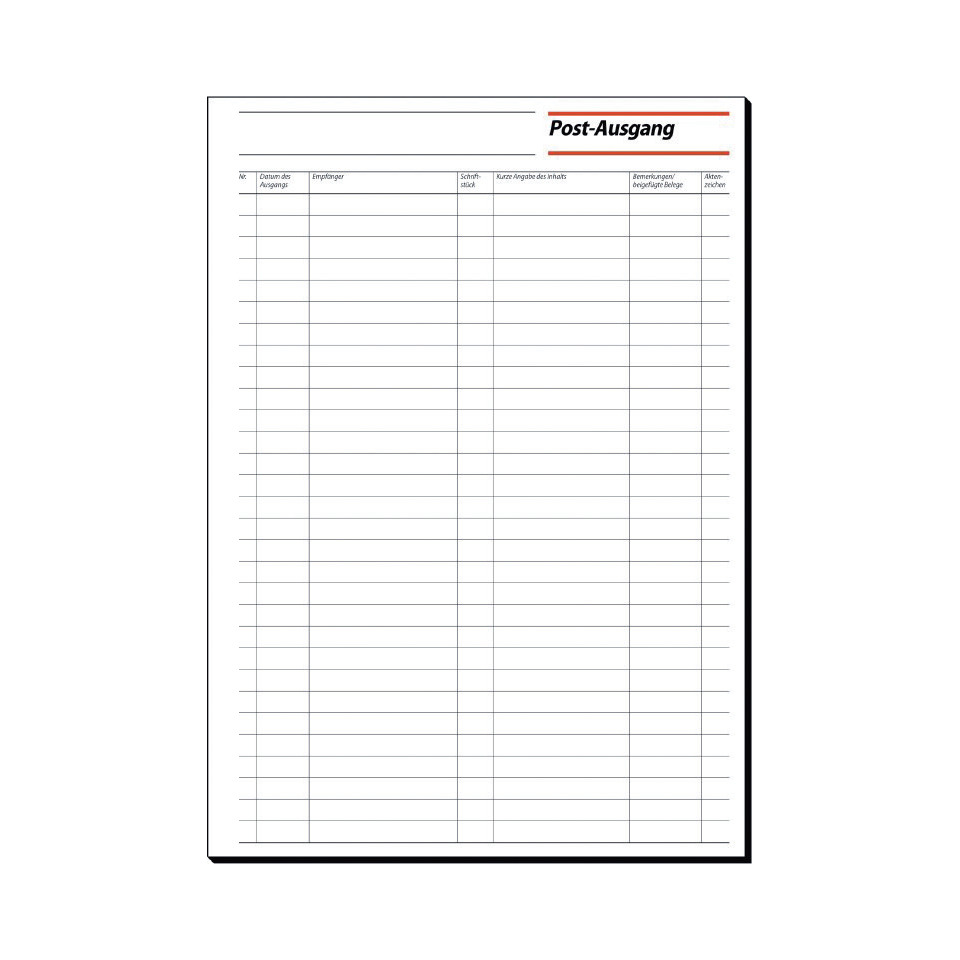 Post-Eingangs-/Ausgangsbuch - A4, beidseitig bedruckt, 50 Blatt