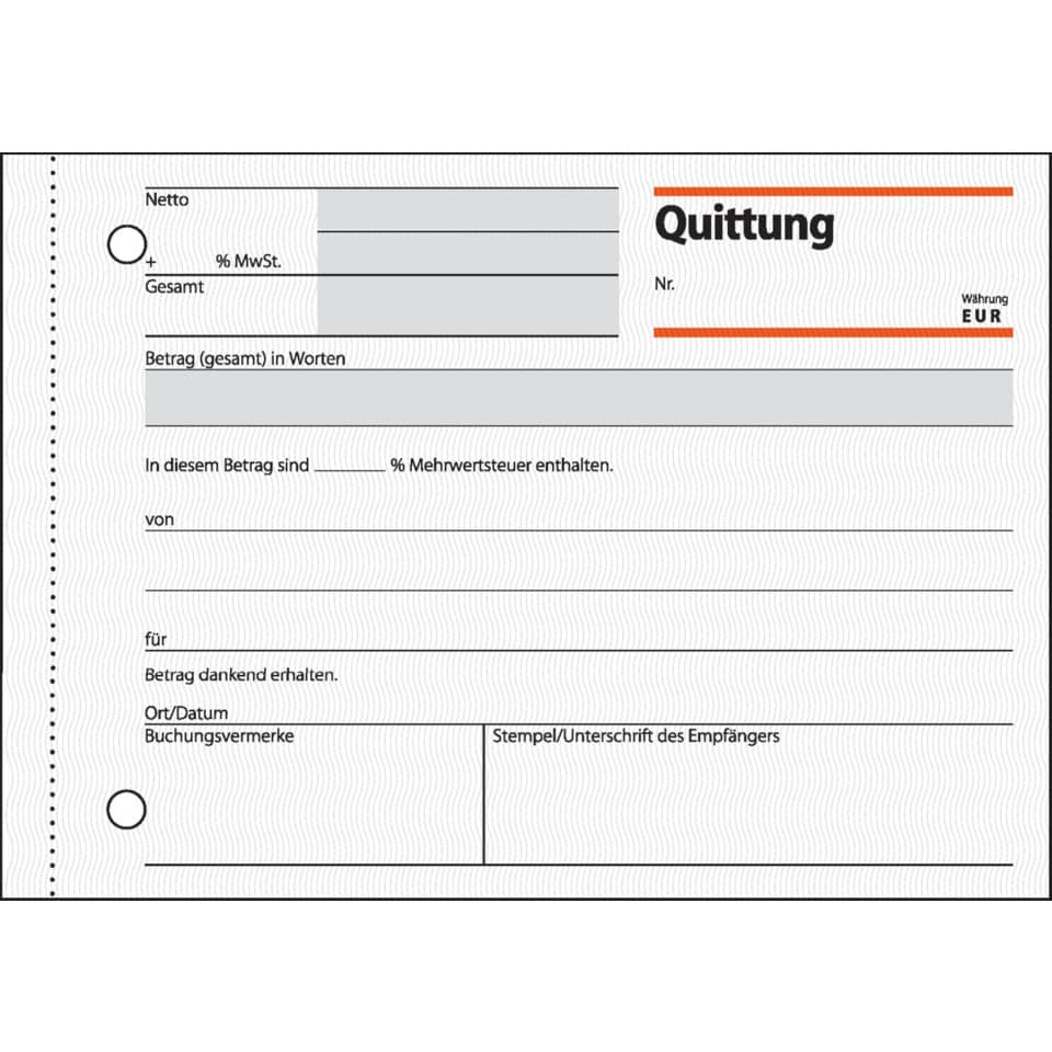 Quittungen mit Sicherheitsdruck - A6 quer, MP, BL, 50 Blatt