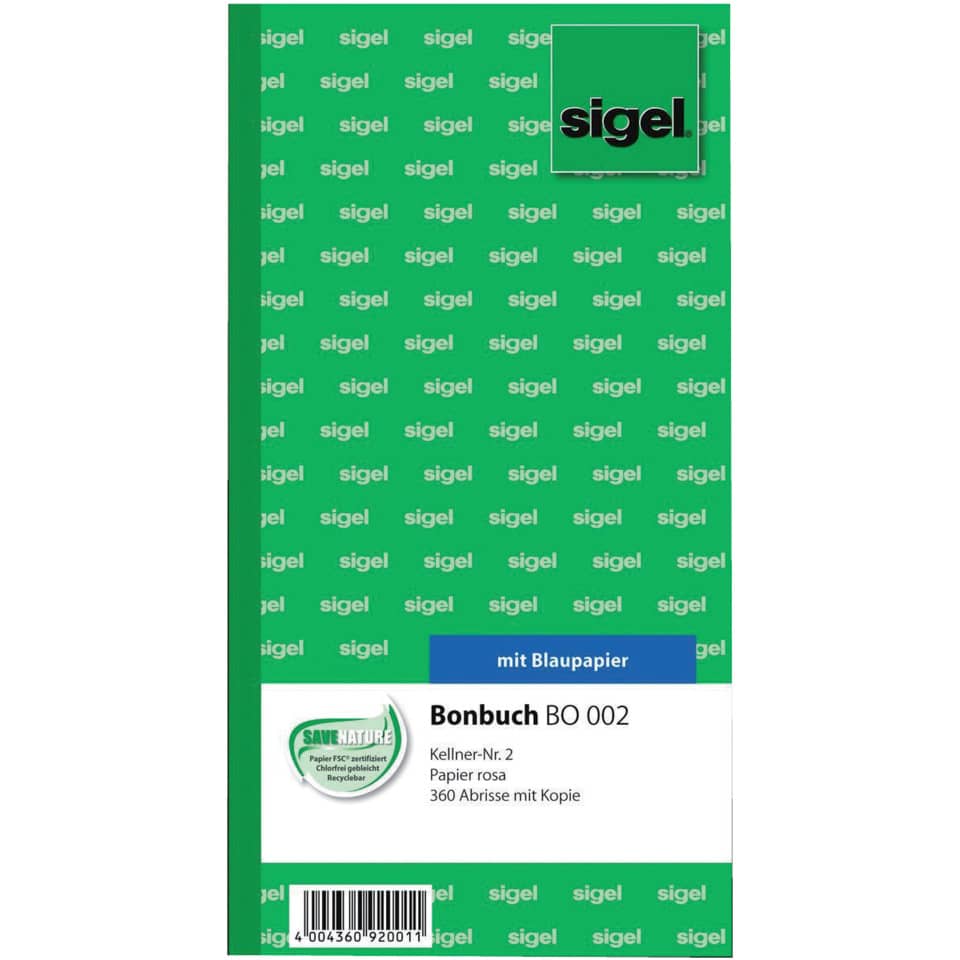 Bonbuch - Kellner-Nr. 2, 360 Abrisse,  BL, rosa, 105x200 mm, 2 x 60 Blatt