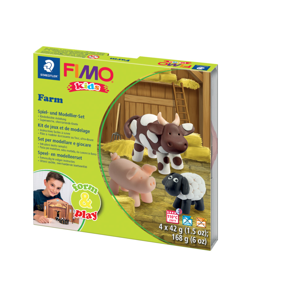 Modelliermasse FIMO® Kids Materialpackung Form & Play "farm", 4 x 42 g