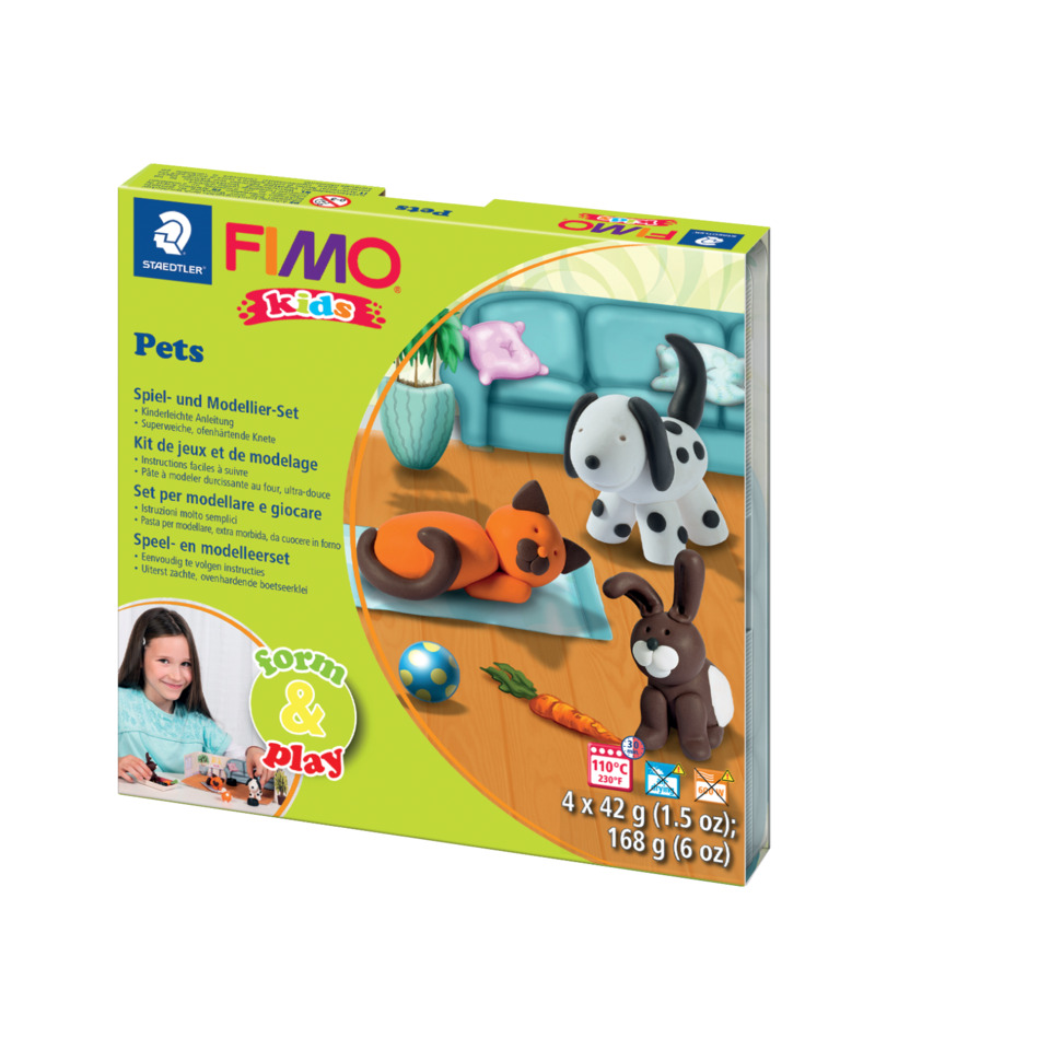 Modelliermasse FIMO® Kids Materialpackung Form & Play "Pets", 4 x 42 g