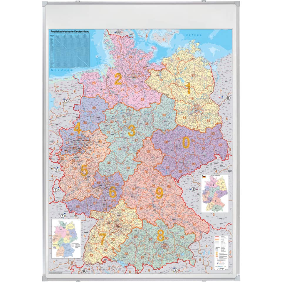 Kartentafel PLZ - 98 x 138 cm, beschreibbar, pinnbar