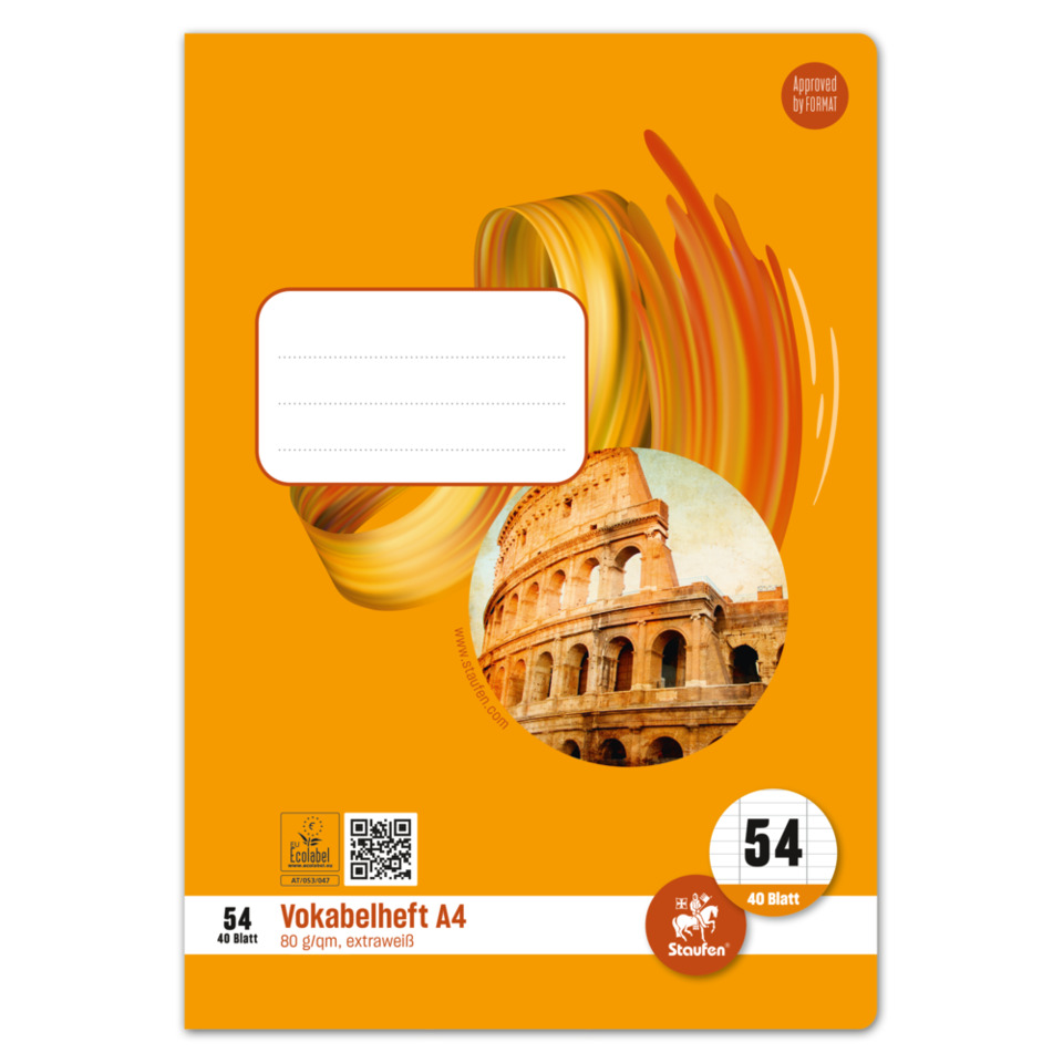 Vokabelheft - LIN54, A4, 40 Blatt, 90 g/qm,9 mm liniert mit 2 Mittelstrichen