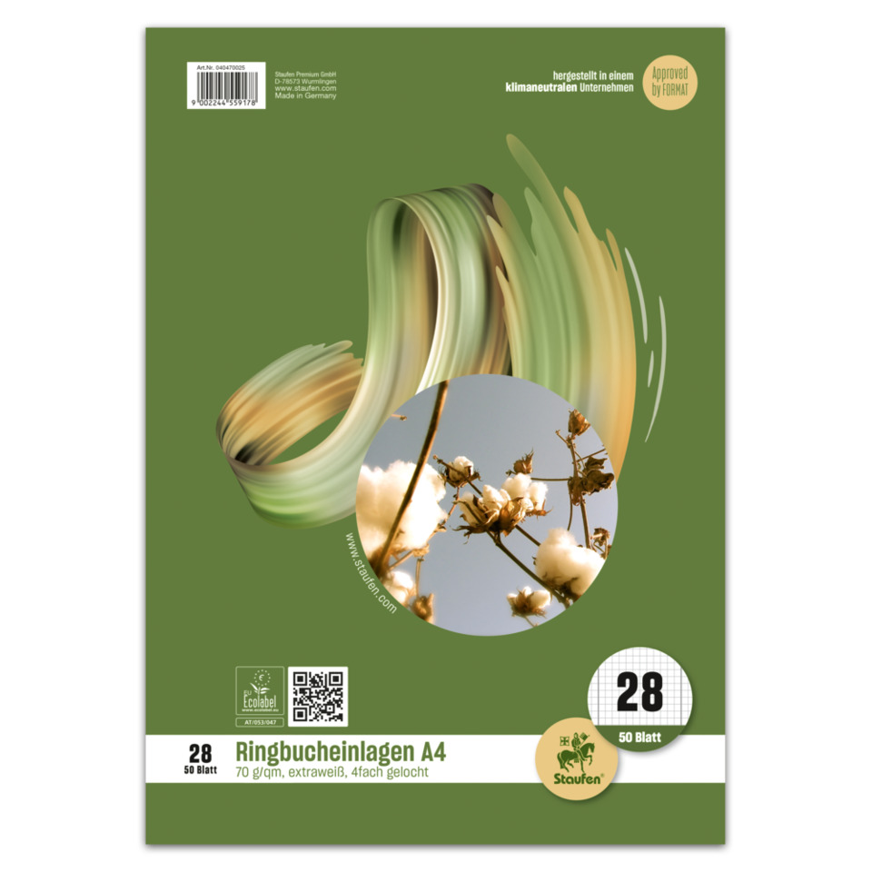 Ringbucheinlage - LIN28, A4, 50 Blatt, 70 g/qm, kariert mit Randlinien