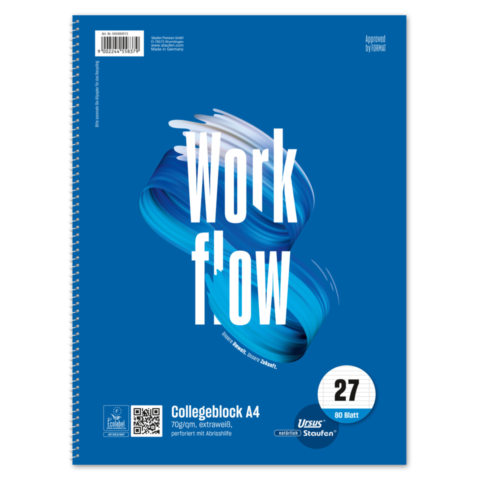 Collegeblock LIN27 - A4, 80 Blatt, 70 g/qm, 9 mm liniert mit Randlinien