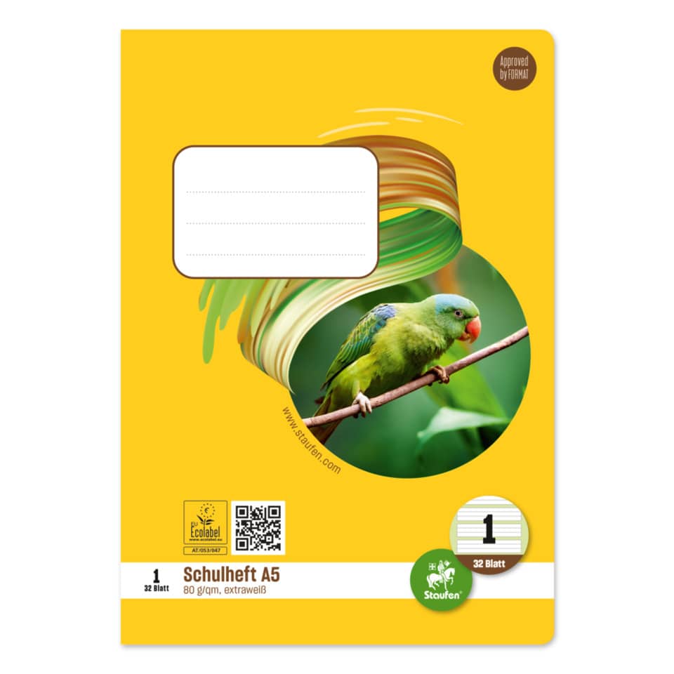 Heft LIN1 - A5, 32 Blatt, 80g/qm, 5/5/5mm liniert farbig