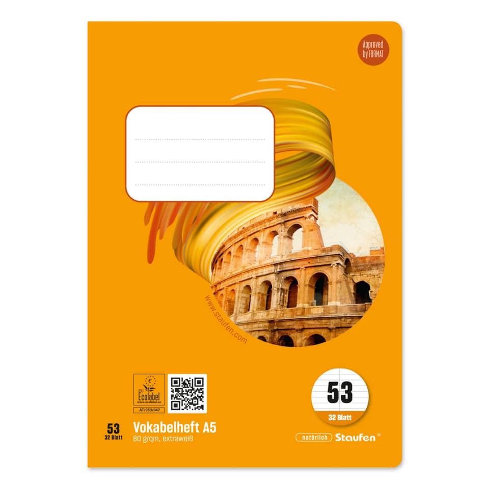 Vokabelheft - LIN53, A5, 32 Blatt, 80 g/qm, 9 mm liniert mit 1 MST
