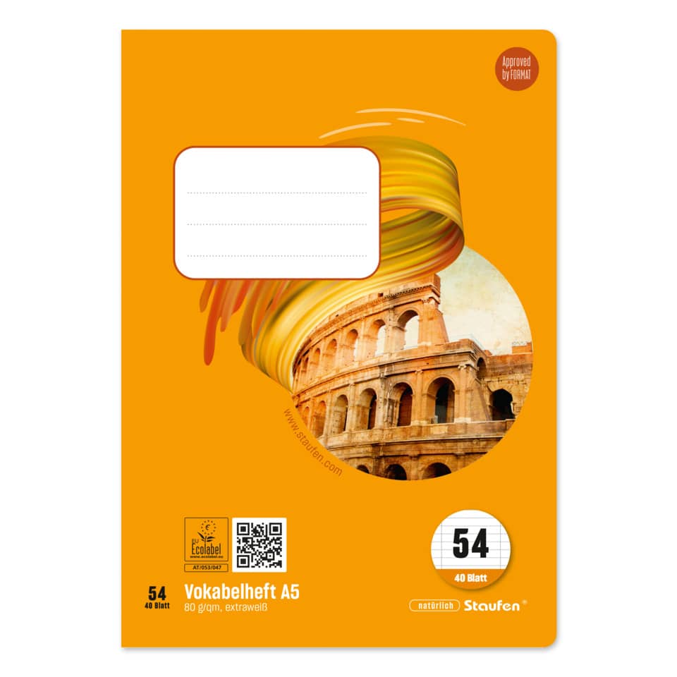 Vokabelheft - LIN54, A5, 40 Blatt, 80 g/qm, 9 mm liniert mit 2 MST