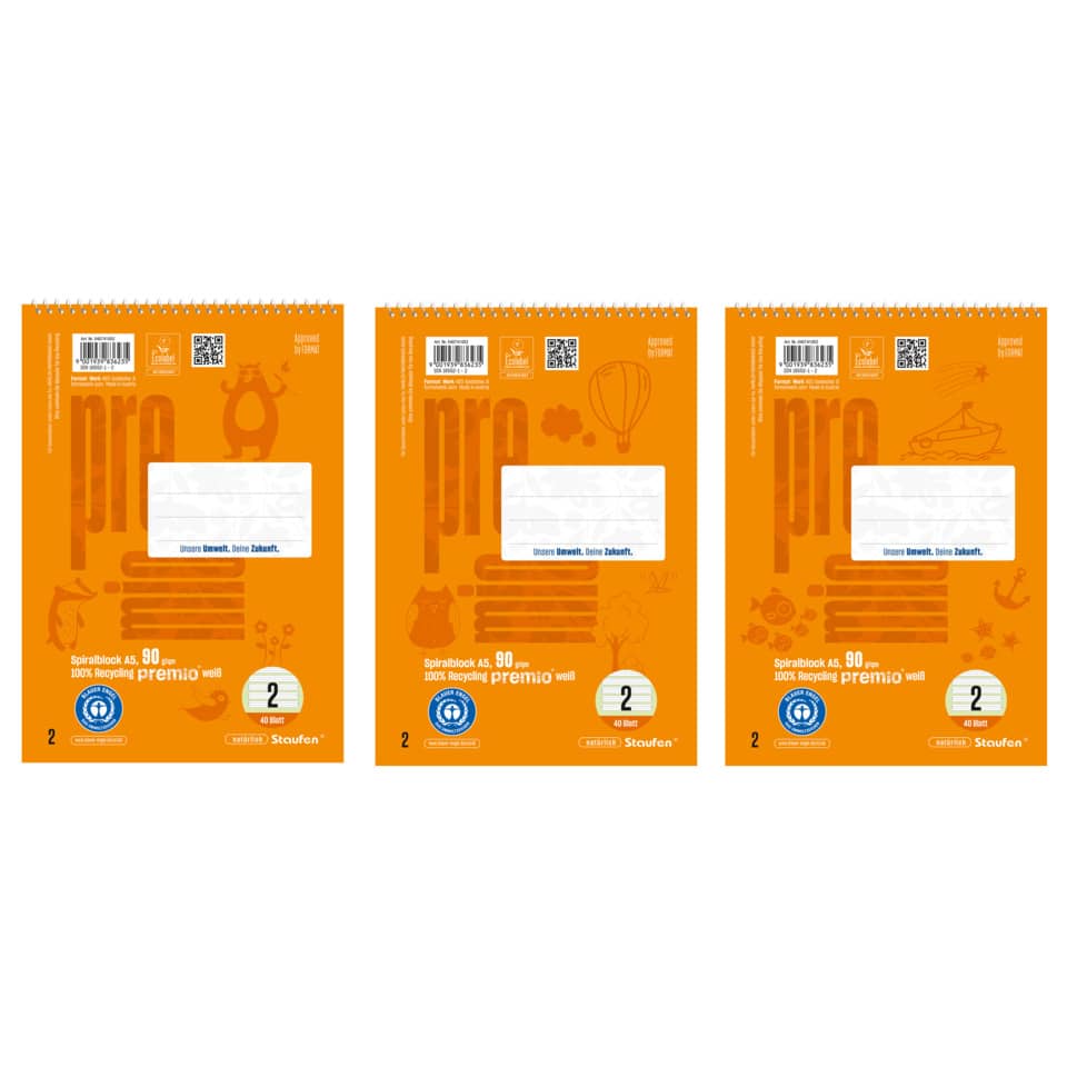 Spiralblock LIN 2 - A5, 40 Blatt, 4 mm liniert, 90 g/qm