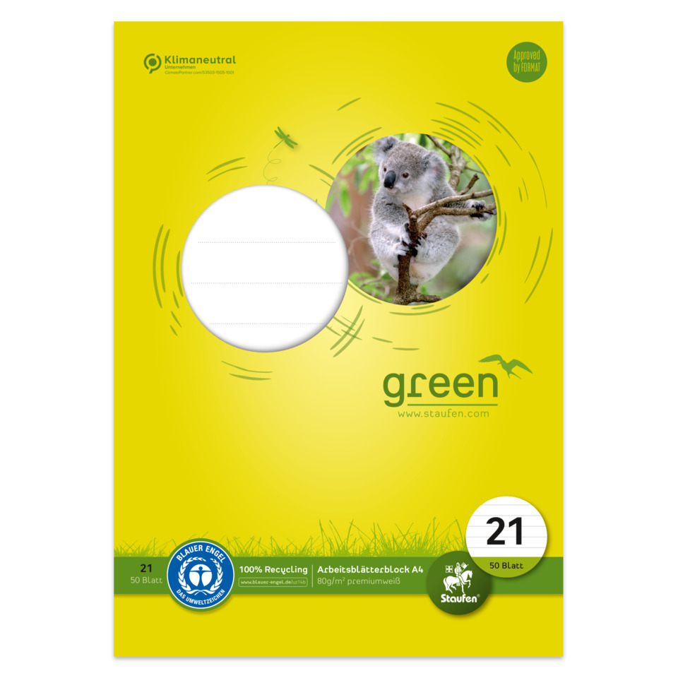 Arbeitsblätterblock LIN 21 - A4, 50 Blatt, 80 g/qm, 9mm liniert