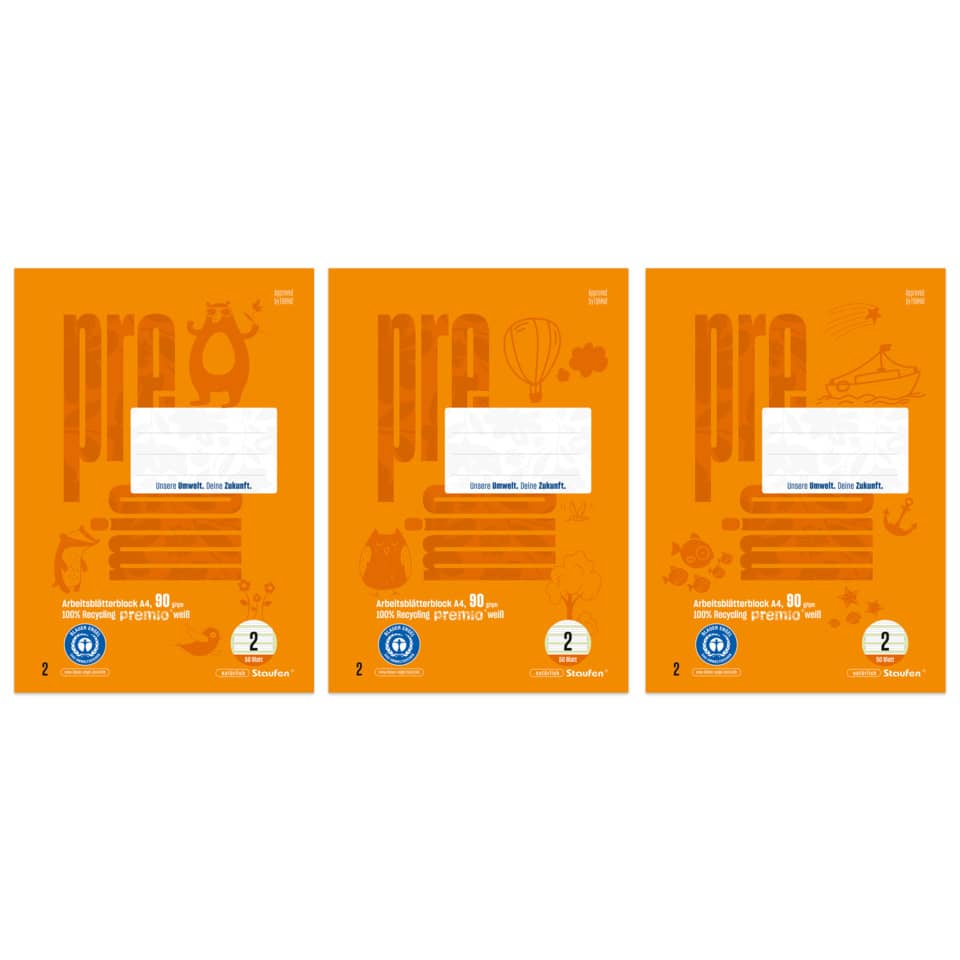 Arbeitsblock LIN 2 - A4, 50 Blatt, 4 mm liniert, 90 g/qm, orange