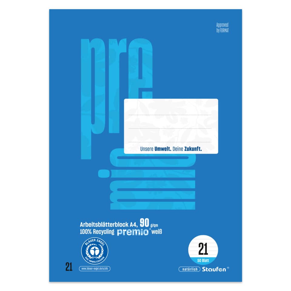 Arbeitsblock LIN 21 - A4, 50 Blatt, 9 mm liniert, 90 g/qm, blau