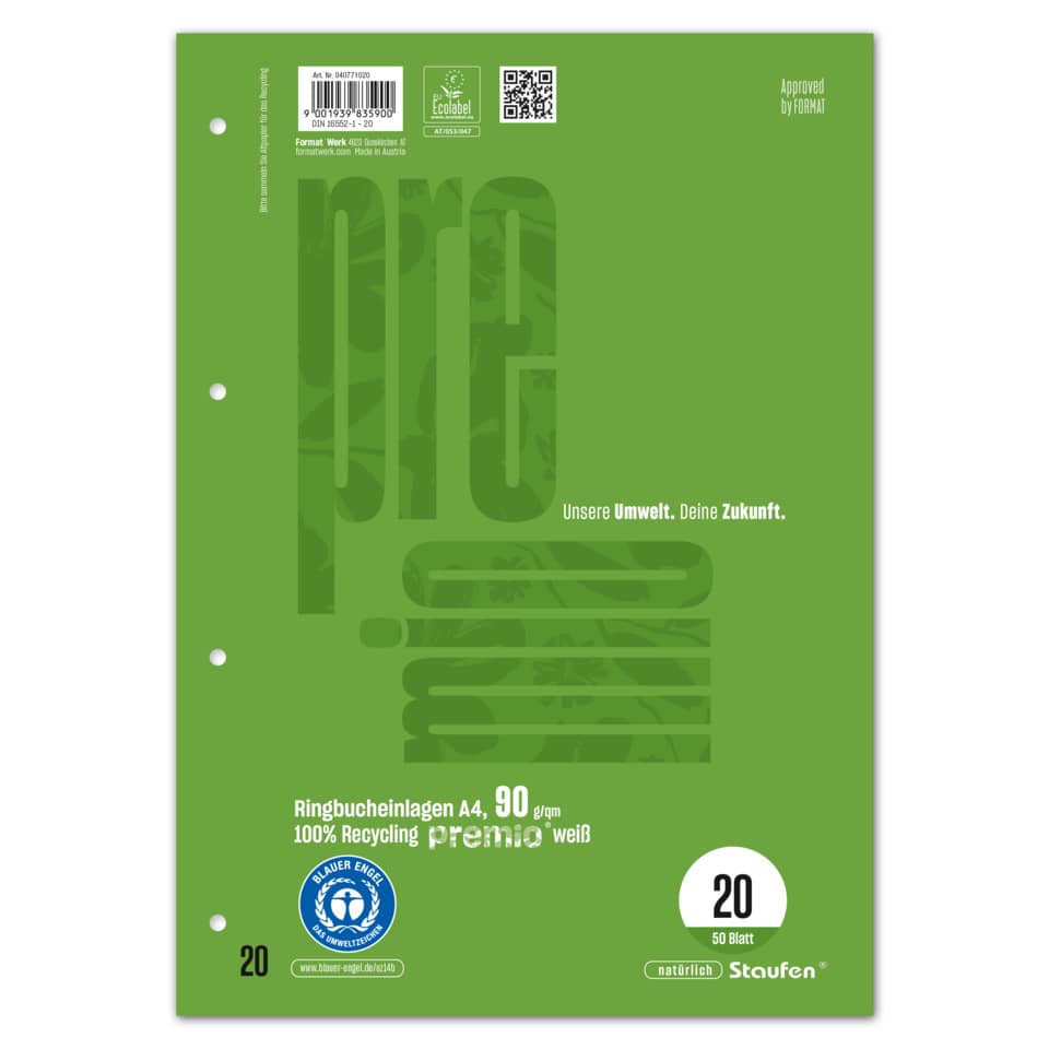 Ringbucheinlage LIN 20 - A4, 50 Blatt, blanco, 90 g/qm