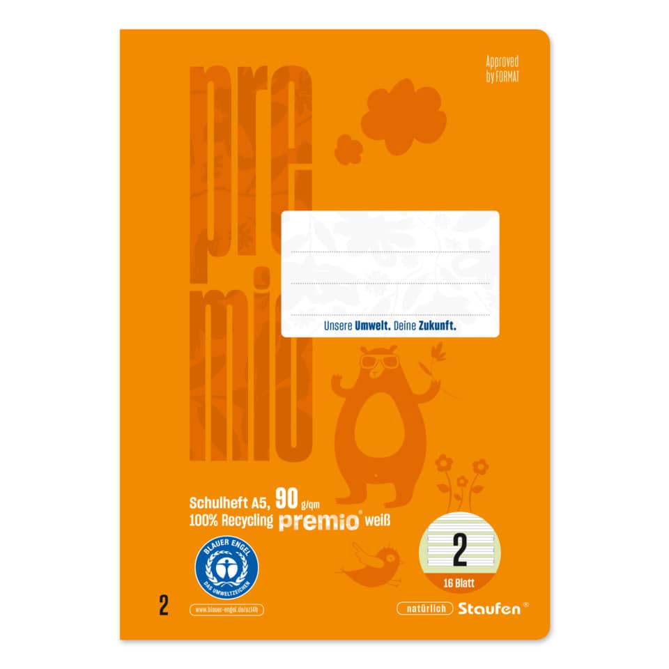 Heft LIN2 - A5, 16 Blatt, 90 g/qm, liniert