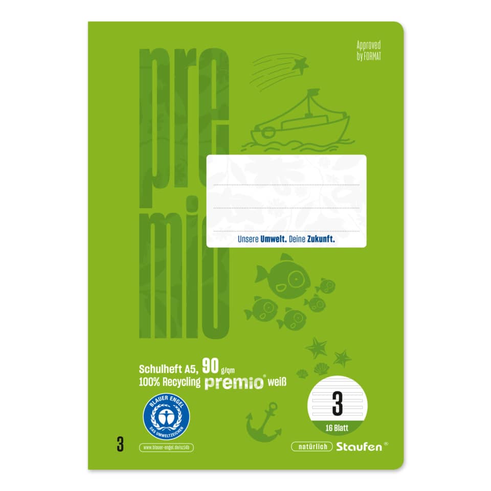 Heft - LIN3, A5, 16 Blatt, 90 g/qm, 14 Doppellinien