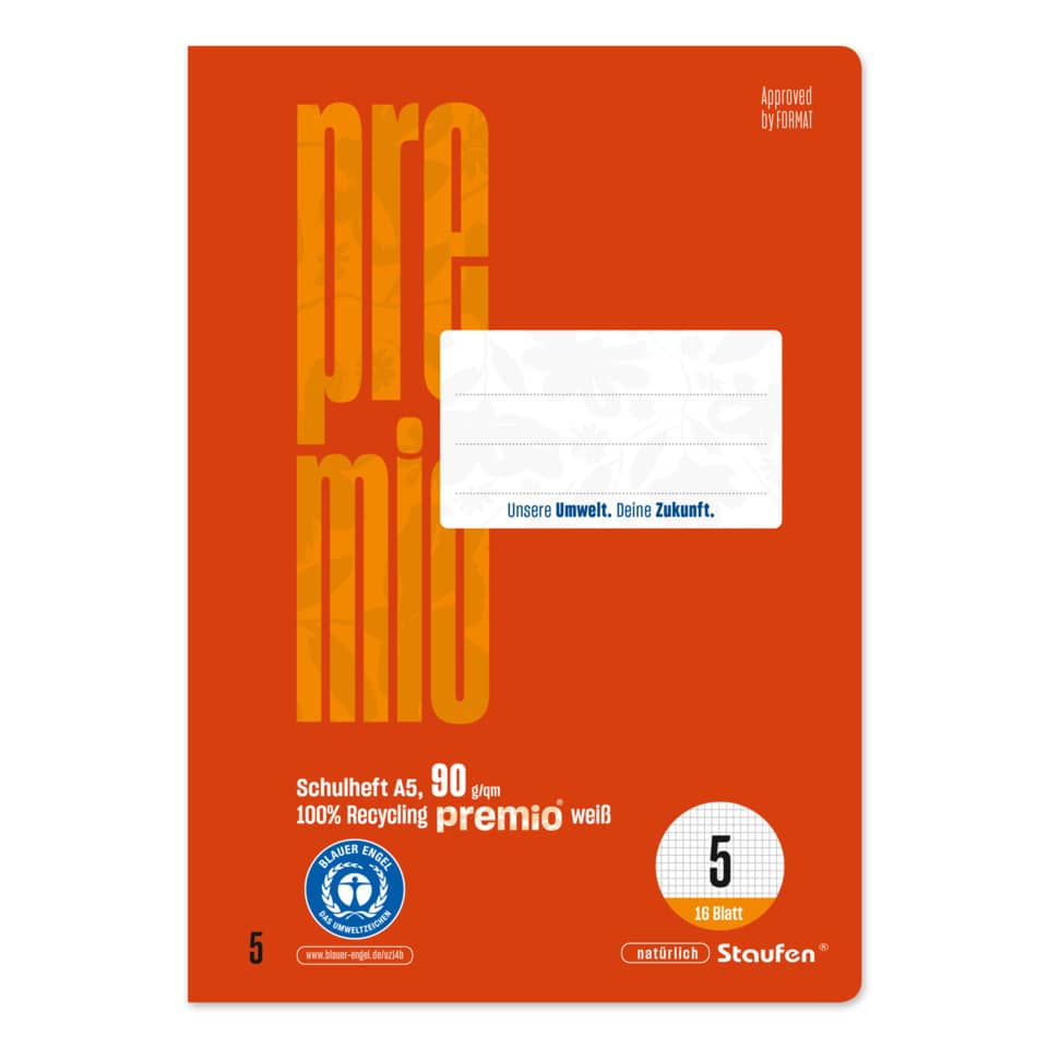 Heft LIN5 - A5, 16 Blatt, 90 g/qm, kariert